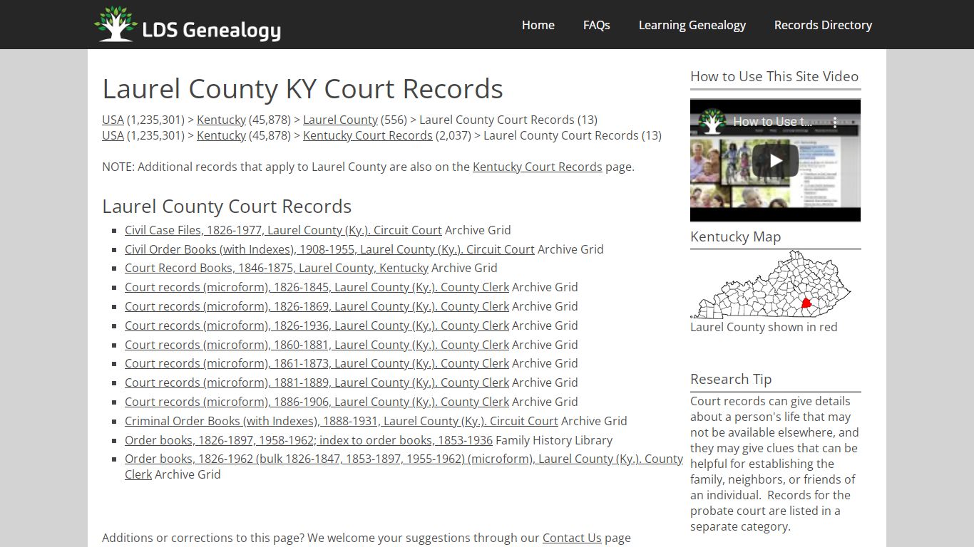 Laurel County KY Court Records - ldsgenealogy.com